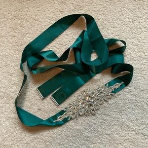 3 Emerald Green Belt BridalBridesmaidBroochCrystal
